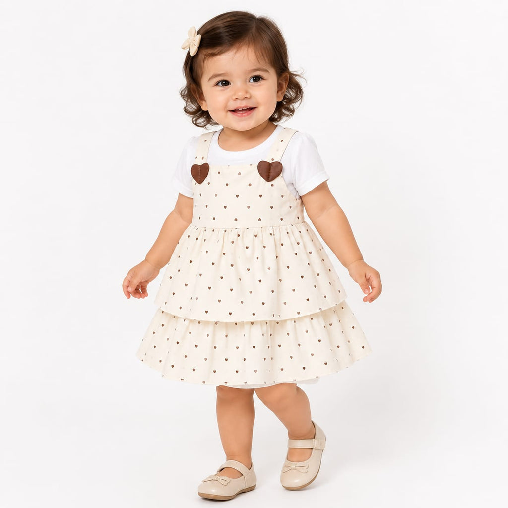 Baby Girls Heart Print Layered Frock