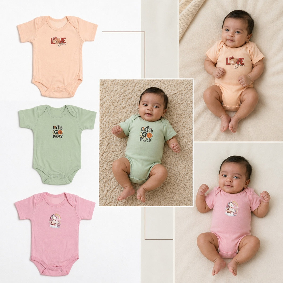 Let's Play Pack of 3 Body Rompers (0-3 months)