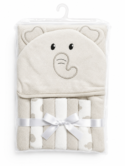 Elephant Hooded Towel with Washclothes