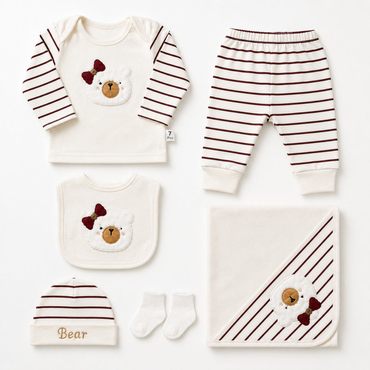 Bear 7 Pieces Set - Maroon (0-3 months)