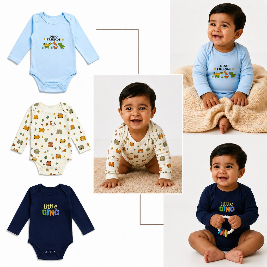 Dino Friends Pack of 3 Body Rompers (6-9 months)
